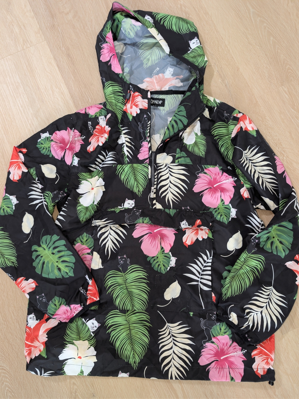 Ripndip Cat Fanny Pack Windbreaker, Tropical Packable Jacket, Large, Waist Bag